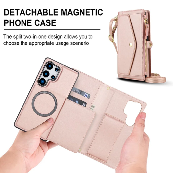 A-One Brand - Galaxy S25 Ultra Plånboksfodral MagSafe Detachable - Rosa Guld