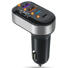 A-One Brand - Billaddare 2x USB-A - 2x USB-C med Voltage Display K33 - Svart