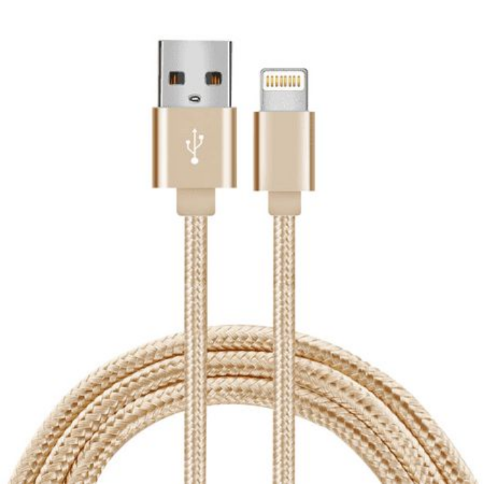 USB-A till Lightning kabel 2A. 2m. Braided - Guld