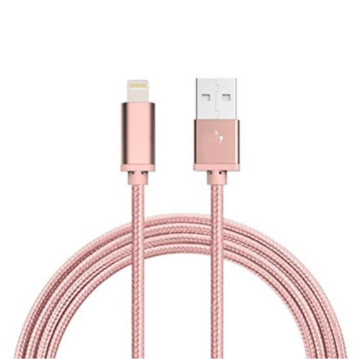 USB-A till Lightning kabel 2A. 2m. Braided - Pink