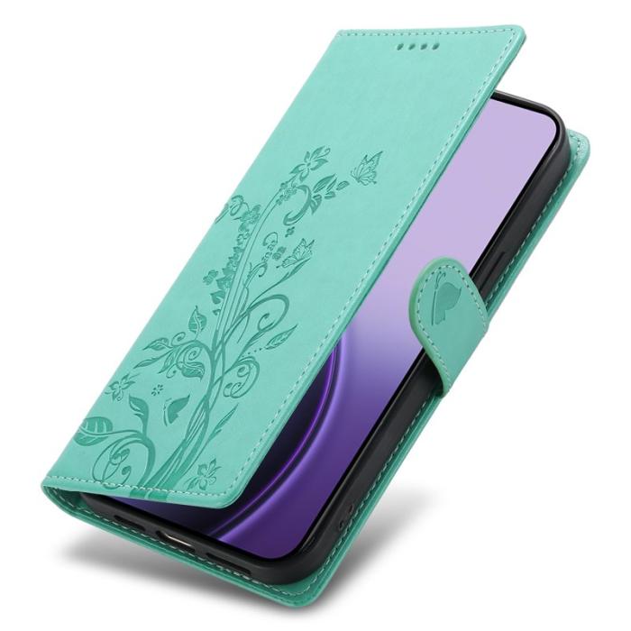 OEM - Samsung Galaxy S26 Plånboksfodral Fjäril Blommönster Konstläder - Grön