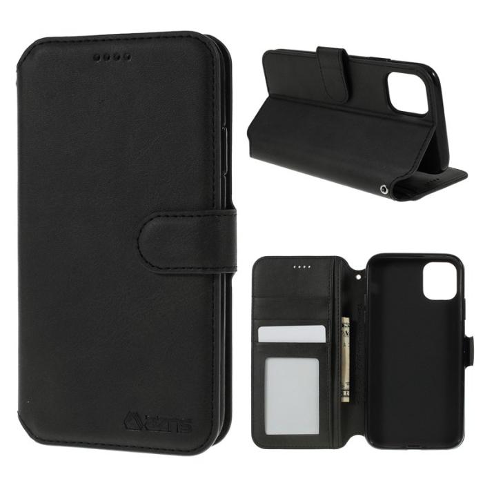 AZNS - AZNS Leather Stand Konstläder Plånboksfodral för iPhone 11 6.1 tum - Svart