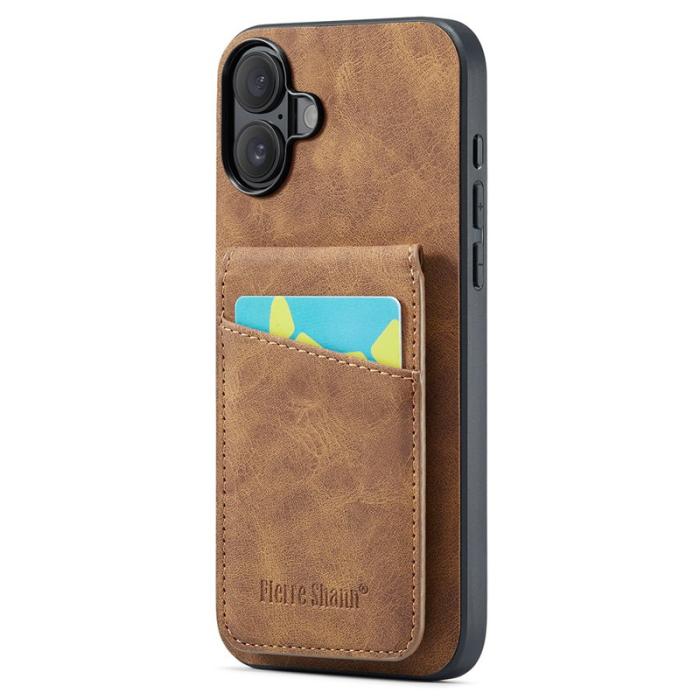 FIERRE SHANN - FIERRE SHANN 023 iPhone 16 Plus Fodral KonstLäder - Brun