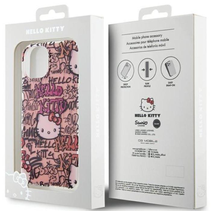 Hello Kitty - Hello Kitty iPhone 15 Mobilskal IML Tags Graffiti - Rosa