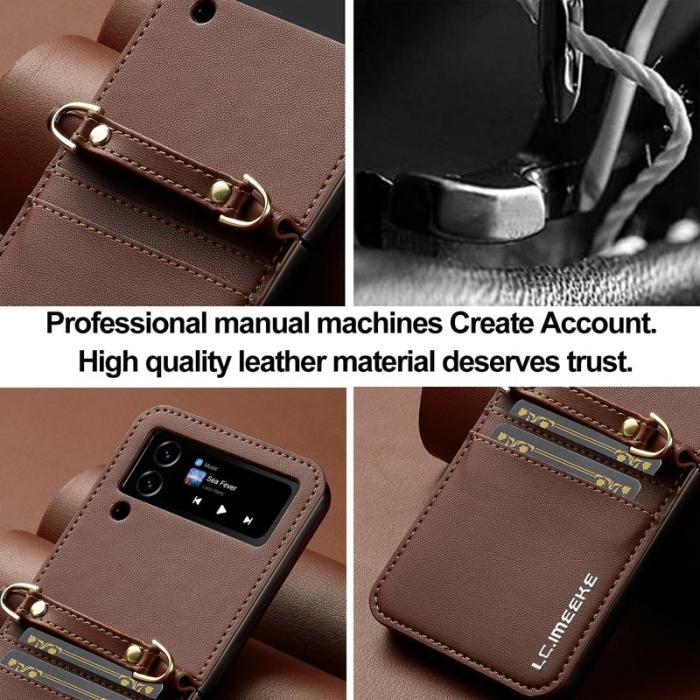 LC.imeeke - LC.IMEEKE L1 för Samsung Galaxy Z Flip4 Fodral KonstLäder - Brun