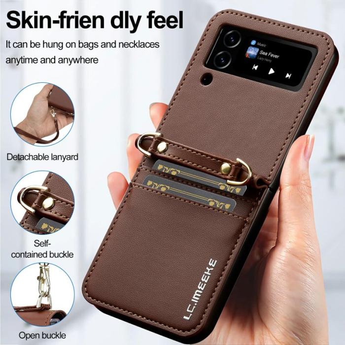 LC.imeeke - LC.IMEEKE L1 för Samsung Galaxy Z Flip4 Fodral KonstLäder - Brun