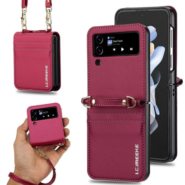 LC.imeeke - LC.IMEEKE L1 för Samsung Galaxy Z Flip4 Fodral KonstLäder - Röd