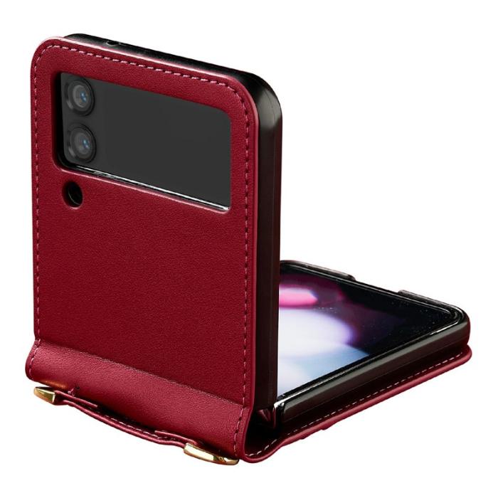 LC.imeeke - LC.IMEEKE L1 för Samsung Galaxy Z Flip4 Fodral KonstLäder - Röd