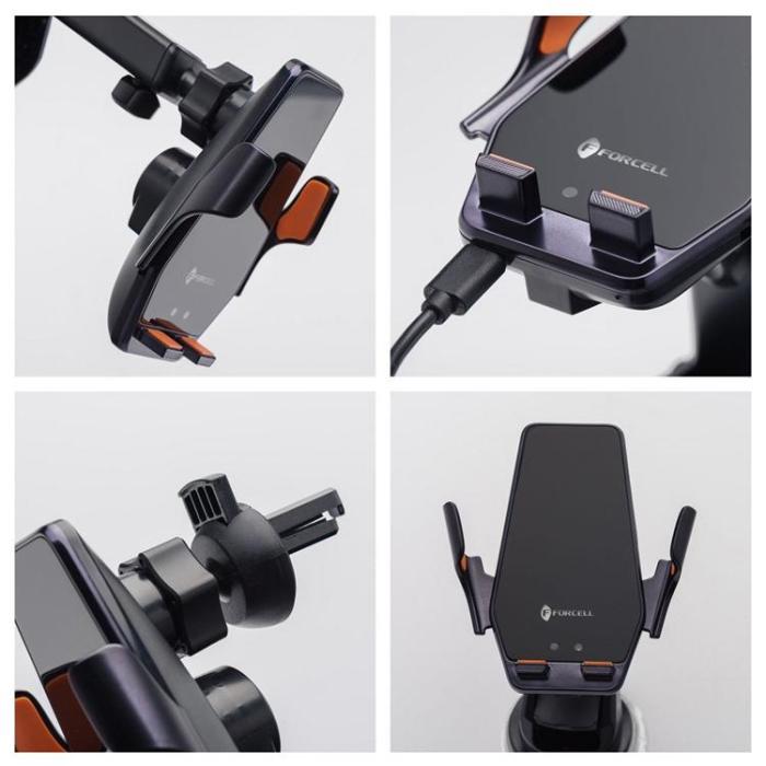 Forcell - Forcell Bilhållare till Luftventil med 15W Trådlös Laddning HS6 - Svart