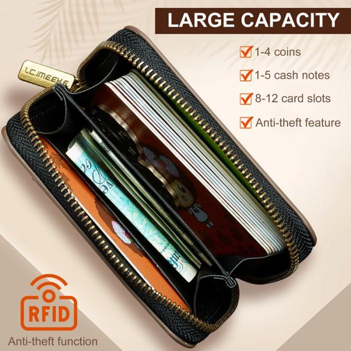 LC.imeeke - LC.IMEEKE L6 Konstläder Plånboksfodral RFID-Skydd Magnetisk Korthållare - Brun