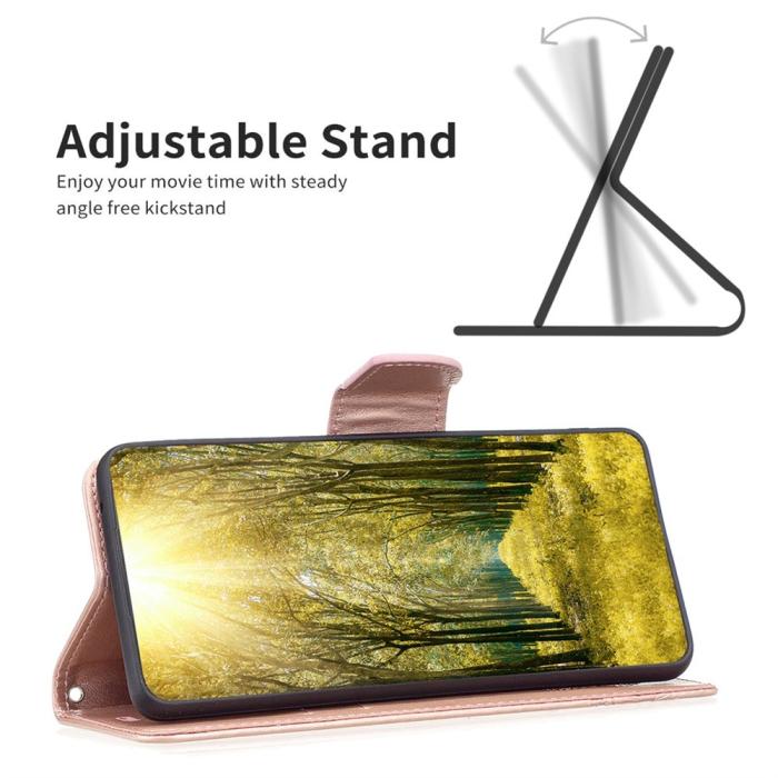 OEM - iPhone 14 Plus Plånboksfodral Butterfly Imprinted - Rosa Guld