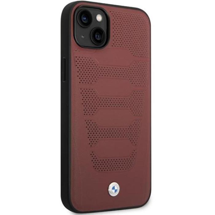 BMW - BMW iPhone 14 Mobilskal Läder Seats Pattern - Burgundy