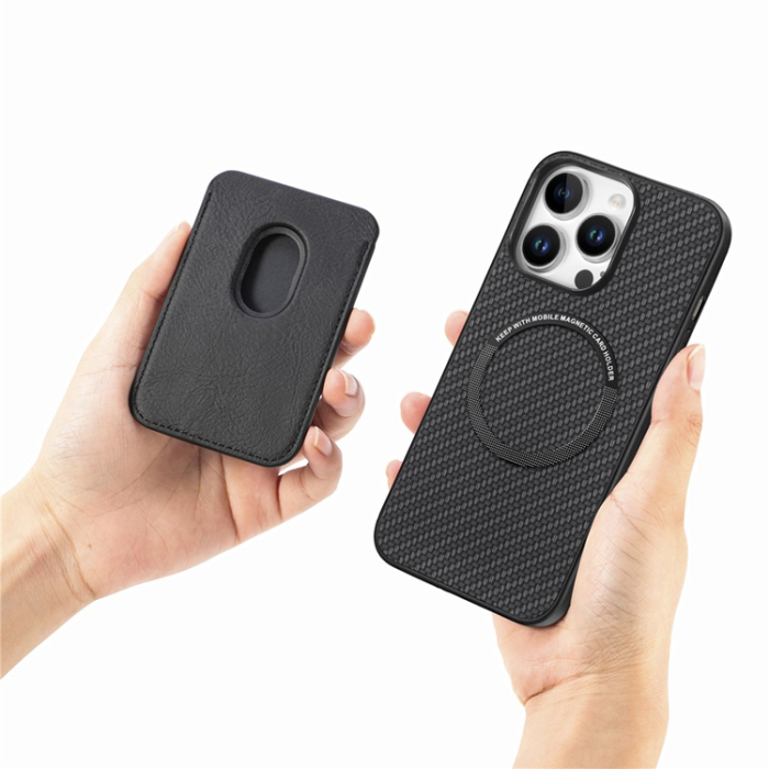 A-One Brand - iPhone 16 Pro Max Mobilskal korthållare Carbon Fiber - Svart