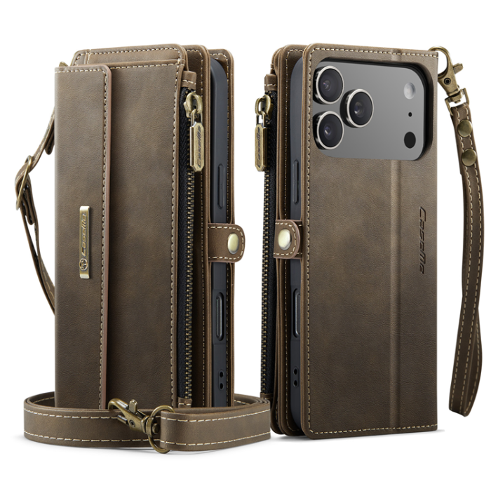 Caseme - CASEME iPhone 17 Pro Plånboksfodral Zipper RFID C39 - Brun