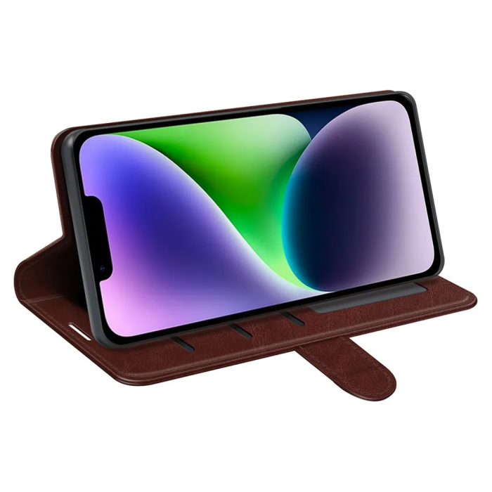 Taltech - iPhone 15 Plus Plånboksfodral Premium - Brun