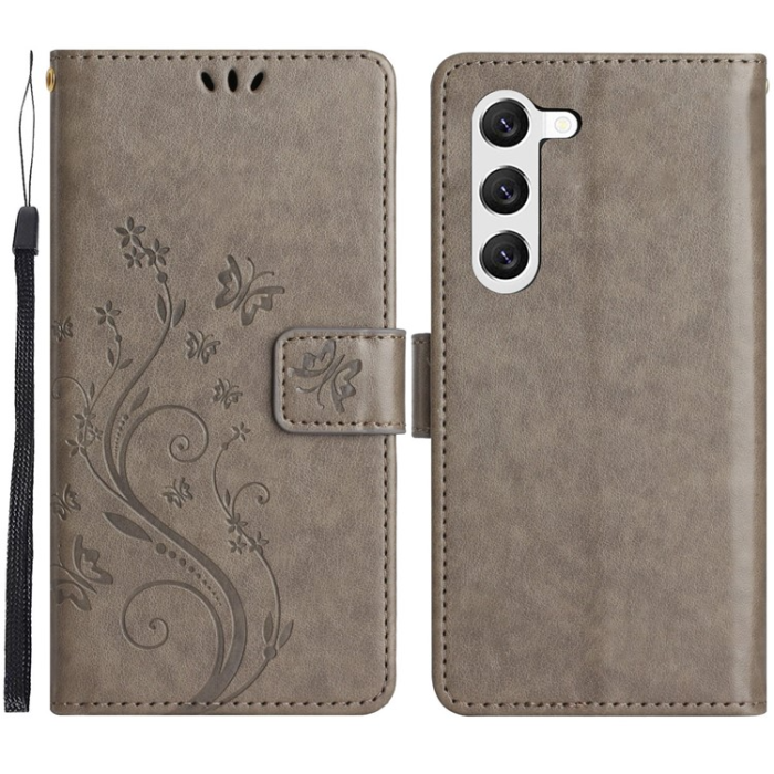 OEM - Galaxy S23 Plus Plånboksfodral Imprinting Flower Butterfly - Grå