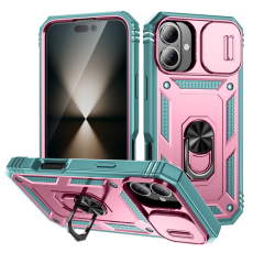A-One Brand - iPhone 17 Mobilskal Slide Camshield Kickstand - Rosa/Grön