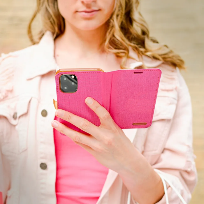 OEM - iPhone 16 Pro Plånboksfodral Canvas - Rosa