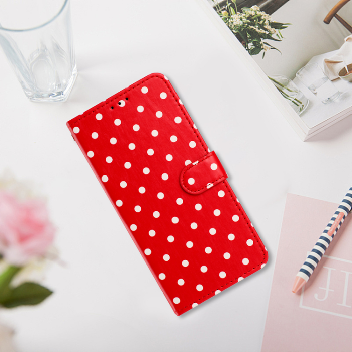 A-One Brand - OnePlus 15 5G Plånboksfodral Polka Dot Pattern Läder - Röd