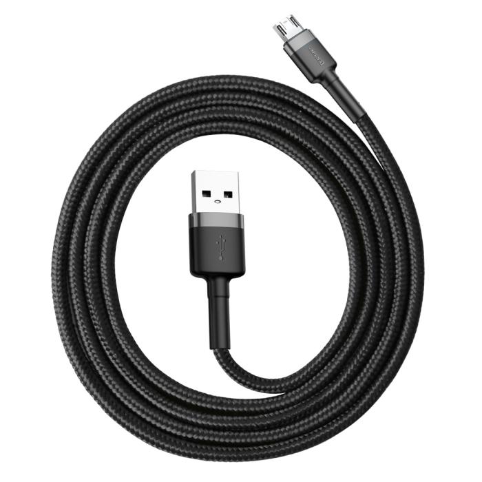 BASEUS - BASEUS Cafule USB-A till microUSB Kabel QC3.0 2.4A 1M svart-grå