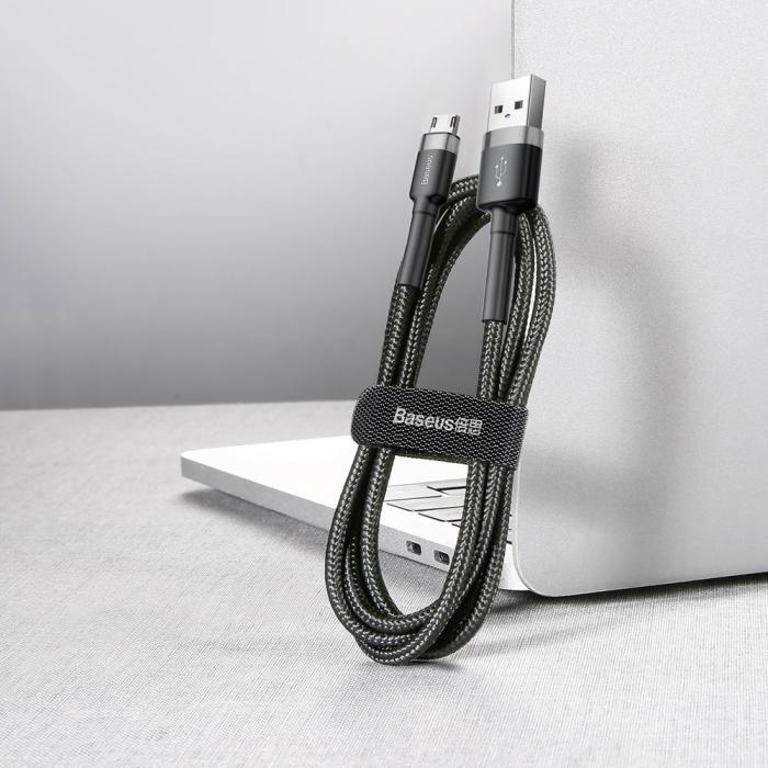 BASEUS - BASEUS Cafule USB-A till microUSB Kabel QC3.0 2.4A 1M svart-grå