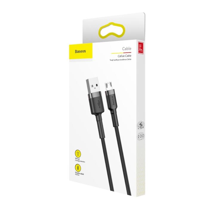 BASEUS - BASEUS Cafule USB-A till microUSB Kabel QC3.0 2.4A 1M svart-grå