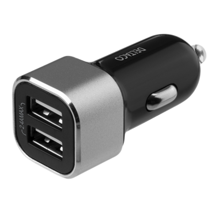 UTGATT1 - Deltaco Billaddare 2xUSB-A 17 W - Svart/Silver