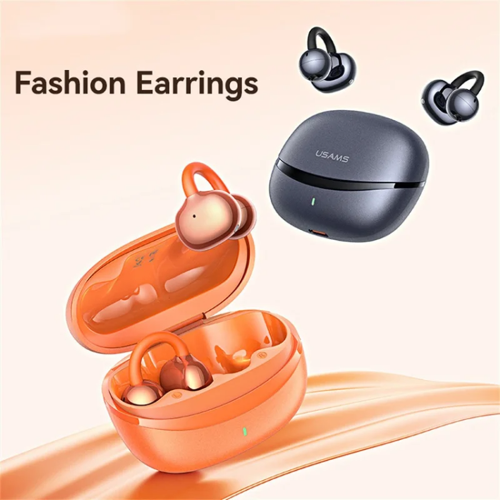 USAMS - USAMS Clip-On Trådlös Hörlurar Echo R03 Bluetooth 5.0 med 11 mm - Orange