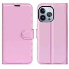 OEM - Litchi Flip iPhone 14 Pro Plånboksfodral - LjusRosa