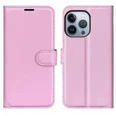 OEM - Litchi Flip iPhone 14 Pro Pl&aring;nboksfodral - LjusRosa