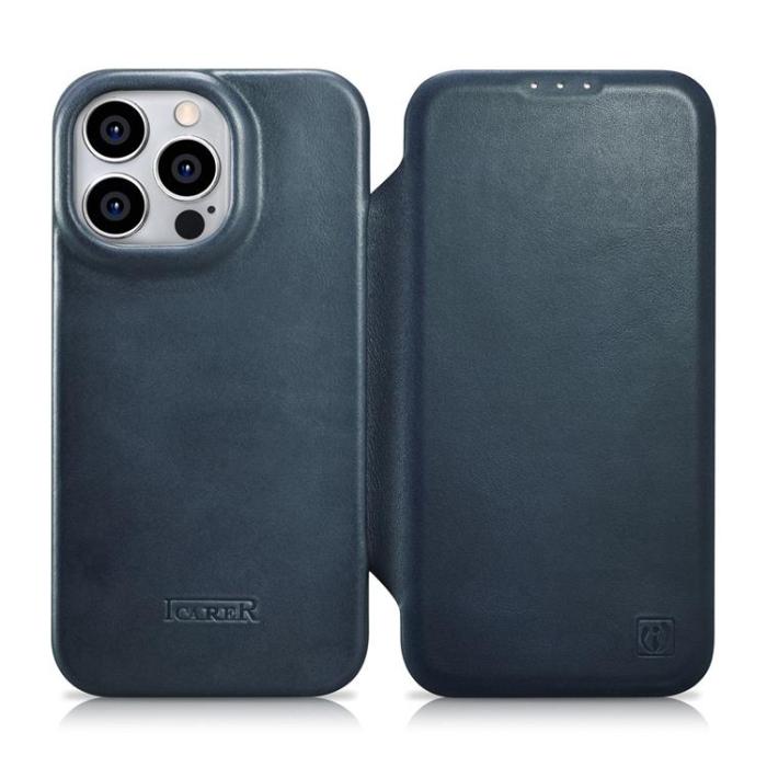 ICARER - iCarer iPhone 14 Pro Plånboksfodral Magsafe Läder - Blå