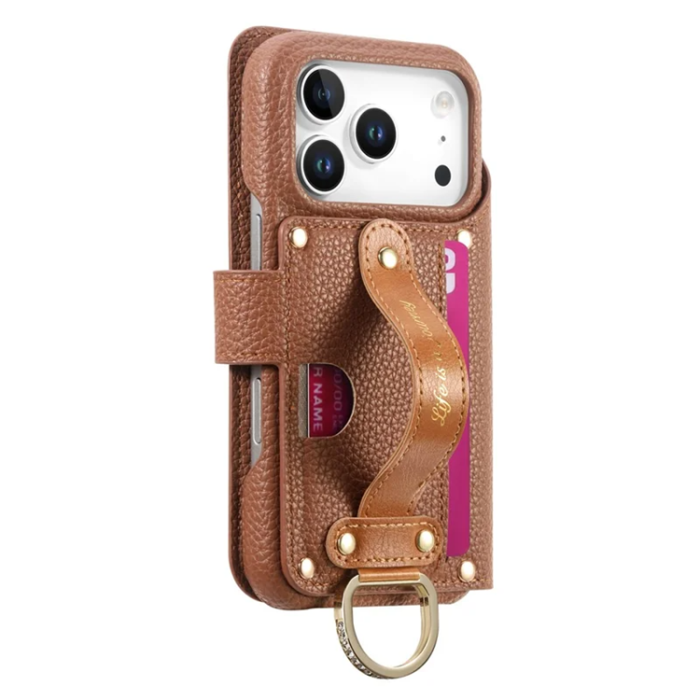 A-One Brand - iPhone 17 Pro Max Konstläder Plånboksfodral RFID-Skydd Zipper - Brun