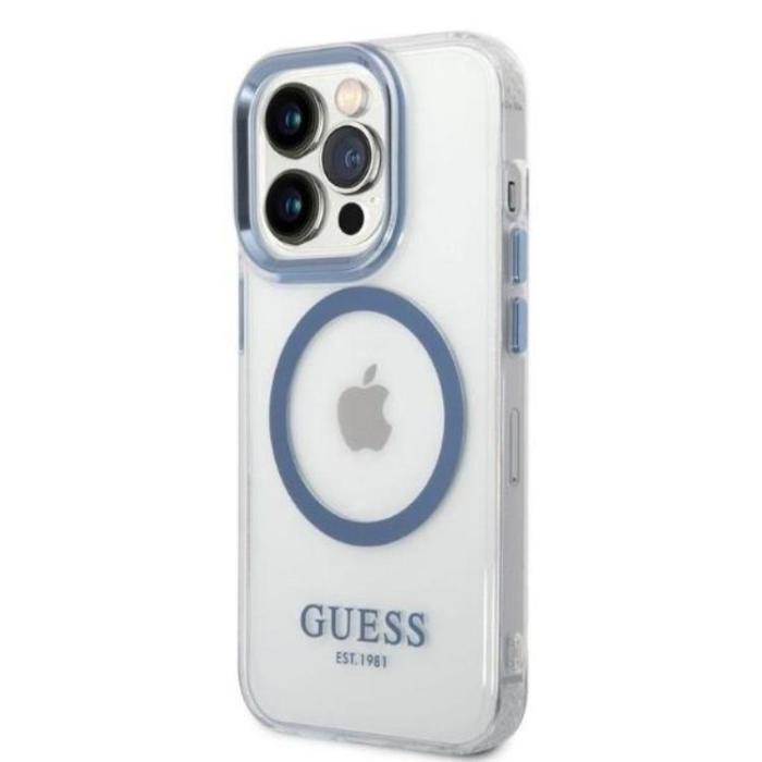 Guess - GUESS iPhone 14 Pro Skal Magsafe Metal Outline - Blå