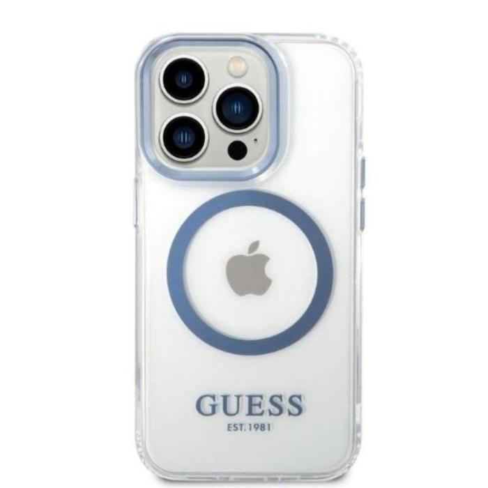 Guess - GUESS iPhone 14 Pro Skal Magsafe Metal Outline - Blå