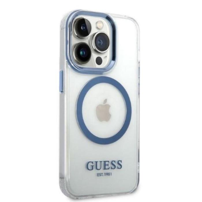 Guess - GUESS iPhone 14 Pro Skal Magsafe Metal Outline - Blå