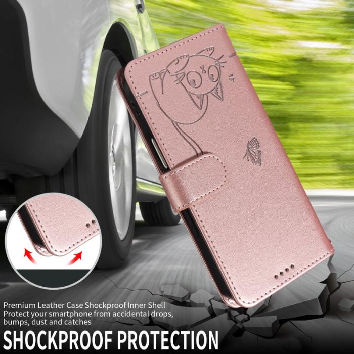 OEM - Samsung Galaxy A37 Plånboksfodral Konstläder Kattmönster - Roséguld