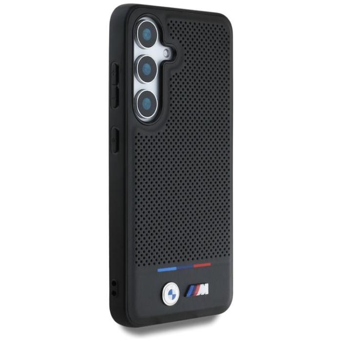 BMW - BMW Galaxy S25 Mobilskal MagSafe Läder Tricolor Stripe - Svart
