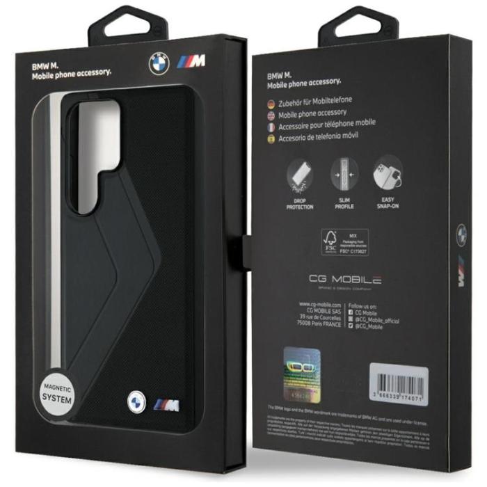 BMW - BMW Galaxy S25 Ultra Mobilskal MagSafe Läder Oversized Stripes - Svart