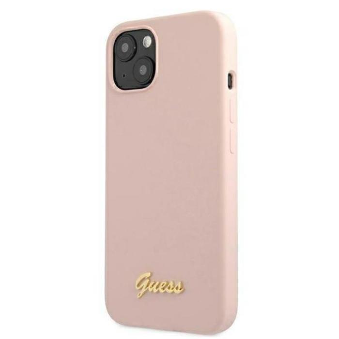 Guess - Guess iPhone 13 Skal Magsafe Silicone Script Gold Logo - LjusRosa