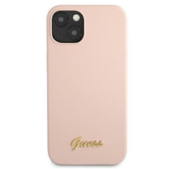 Guess - Guess iPhone 13 Skal Magsafe Silicone Script Gold Logo - LjusRosa