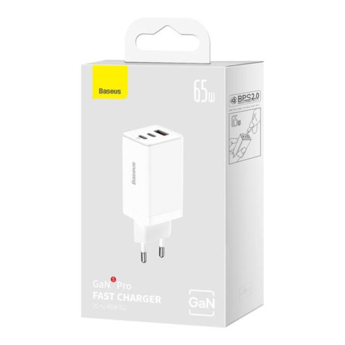 BASEUS - Baseus Väggladdare 65W USB/2xUSB-C USB-C Kabel 100W - Vit