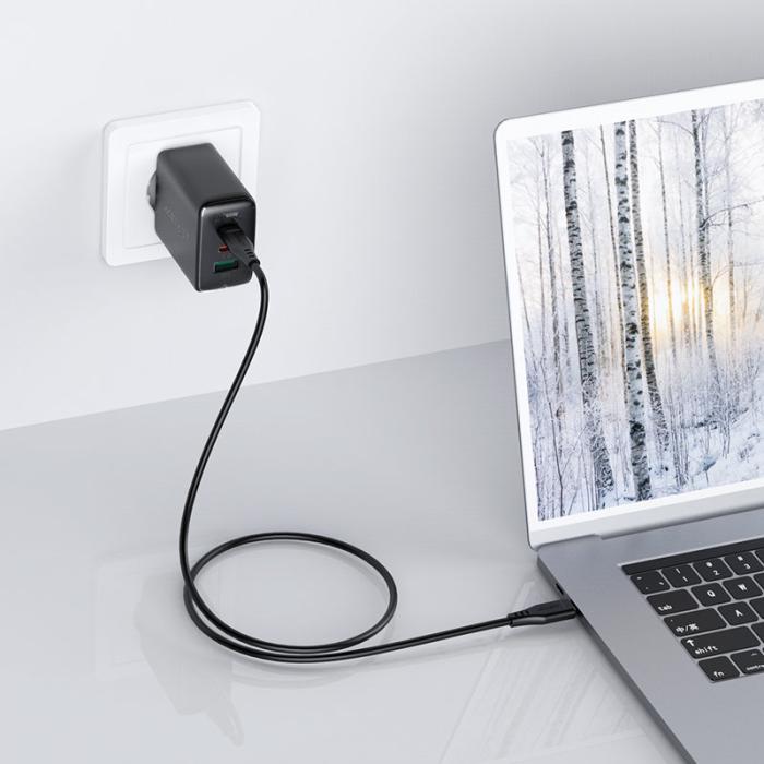 Acefast - Acefast 2in1 Väggladdare 2x USB-C Till USB 65W Kabel - Svart