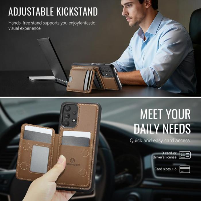 OEM - JEEHOOD Samsung Galaxy A13 4G/5G Mobilskal Konstläder med Kortfack - Brun