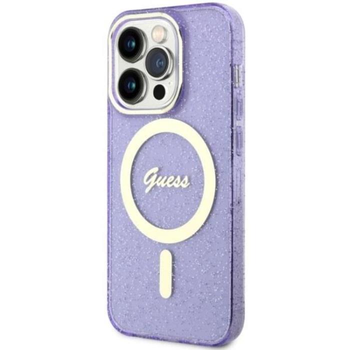 Guess - Guess iPhone 14 Pro Max Mobilskal MagSafe Glitter Guld - Lila