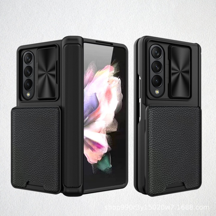 A-One Brand - Galaxy Z Fold 4 Mobilskal Korthållare Kamera Slider - Svart