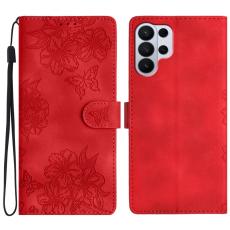 OEM - Mobilskal till Samsung Galaxy S26 Ultra KonstL&auml;der Fj&auml;rilsblommor - R&ouml;d