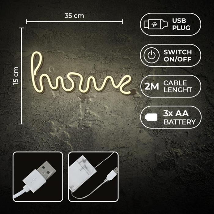 Forever Light - Forever Light LED Neon HOME Bat + USB FLNE21 - VarmVit