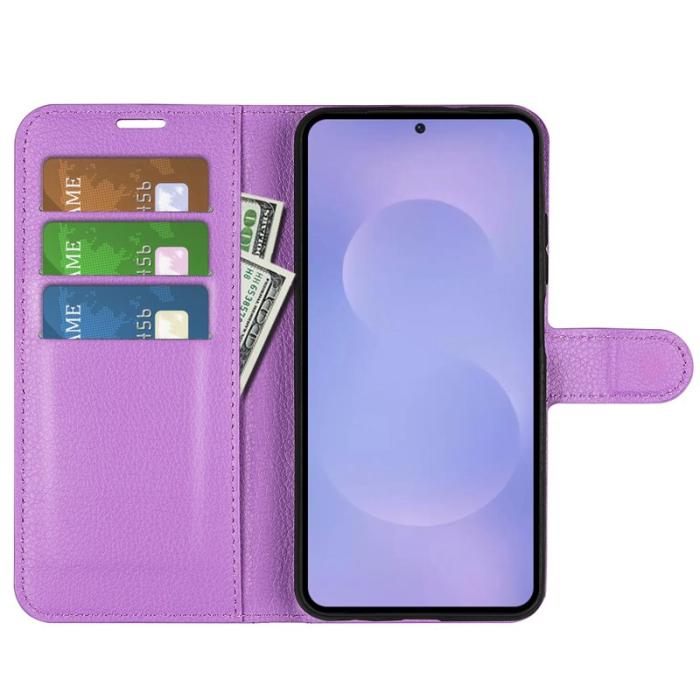 OEM - Litchi Samsung Galaxy S26 Plånboksfodral Konstläder Stötbeständig - Lila