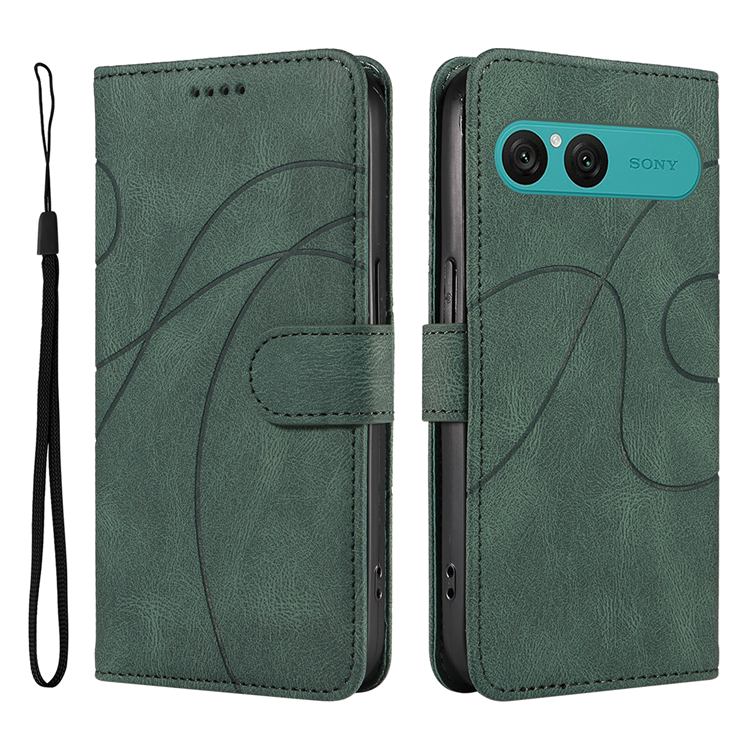 Sony Xperia 10 VII Plånboksfodral Curved Line Läder - Grön | 2353 | AlltMobil