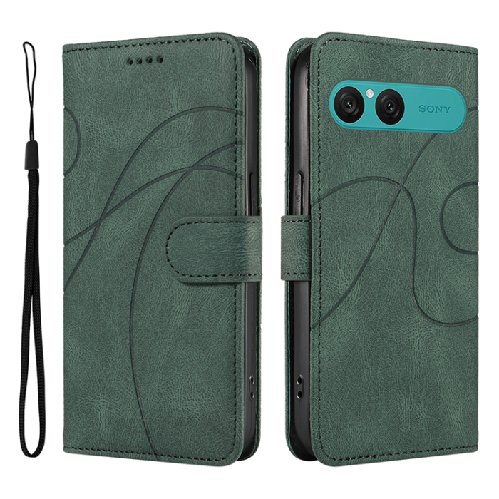 A-One Brand - Sony Xperia 10 VII Plånboksfodral Curved Line Läder - Grön